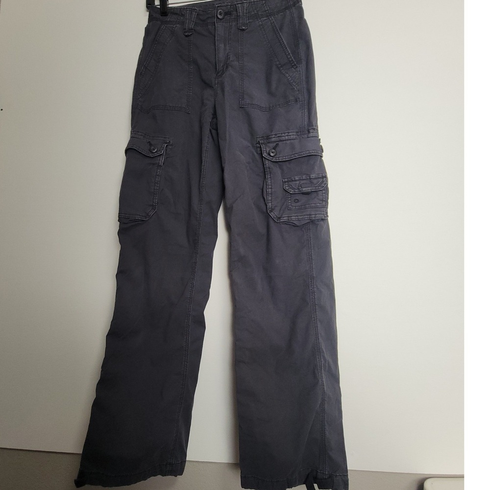 American Eagle Women Gray Cargo Pants Wide Leg Utility Multi Pocket Streetwear